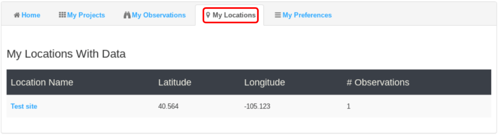 My Locations Tab Highlighted in User Profile with Example Location