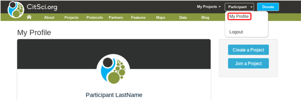 User Profile Highlighted in CitSci Home Page