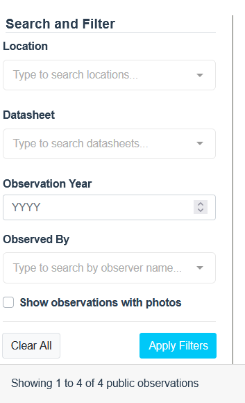 Close up of the Search and Filter options on the new Observation Details page.